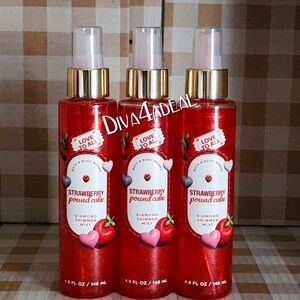 3x Bath & Body Works STRAWBERRY POUND CAKE Diamond Shimmer Mist Spray Bundle